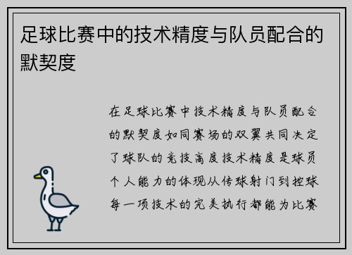 足球比赛中的技术精度与队员配合的默契度