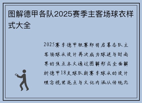 图解德甲各队2025赛季主客场球衣样式大全